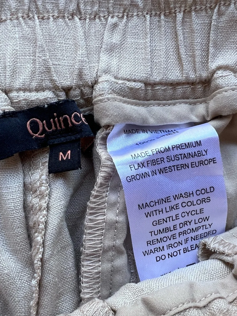 Quince 100% European‎ Linen Wide Leg Drawstring Pants Beige Women's Medium